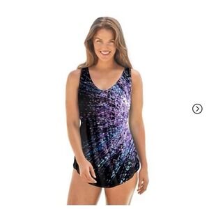 Swim‎ 365 Sunburst Sarong Front One Piece Swimsuit Plus Size 34 RN 88842 NWOT
